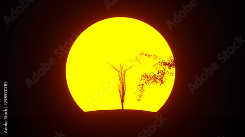 Silhouette of growing tree in a shape of Human. Eco Concept. 3D rendering. © Evgen