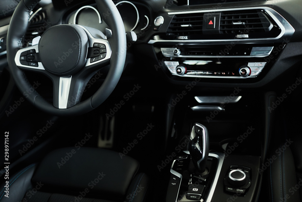Modern black car dashboard interior Modern black car dashboard interior