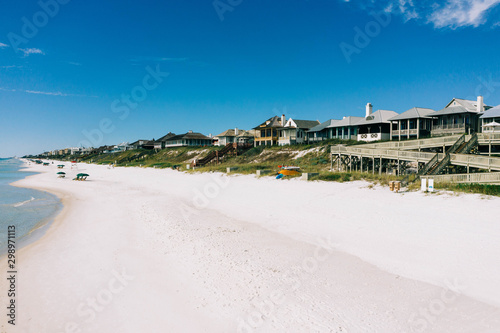 Drone shot of rosemary beach on sunny summer day