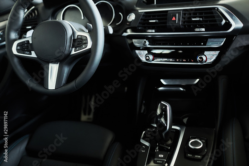 Modern black car dashboard interior