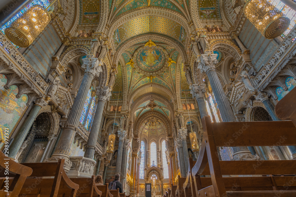 Lyon, France - 10 26 2019: Basilica of Our Lady of Fourviere
