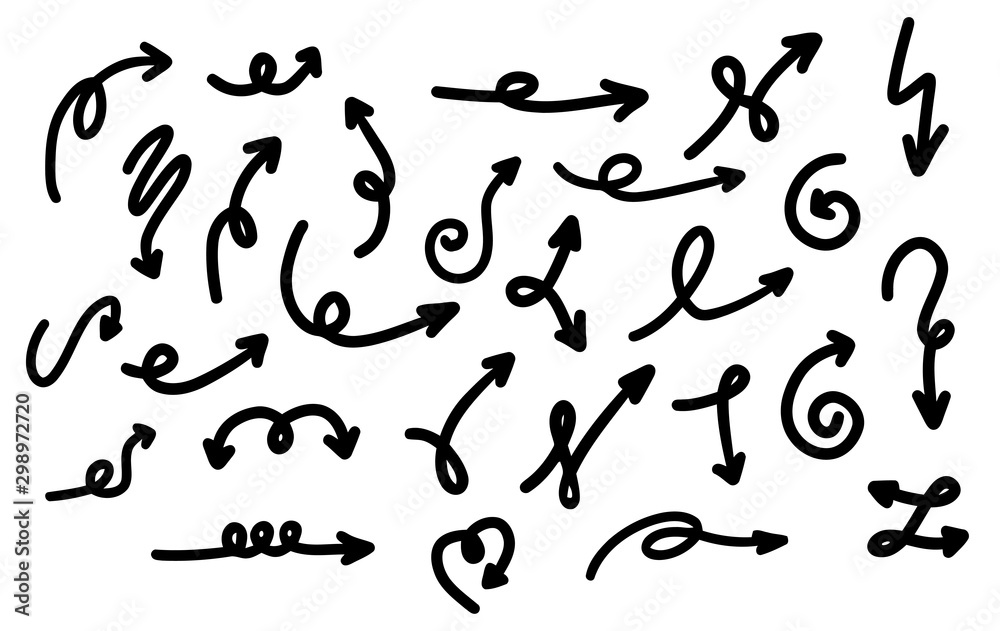 Arrow curve line vector set. Arrow outline curved vector.Arrow drawing pencil vector Arrow curve line vector set. Arrow outline curved vector.Arrow drawing pencil vector