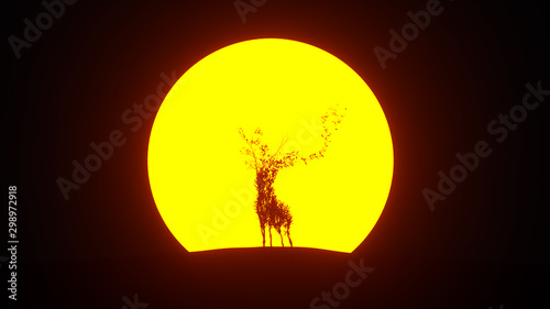 Silhouette of growing tree in a shape of a deer. Eco Concept. 3D rendering. © Evgen