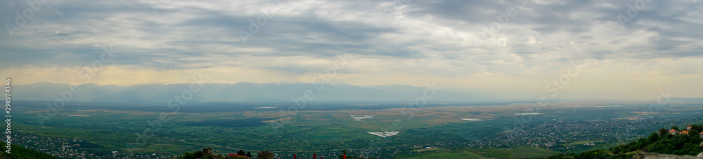 Panoramic view of the Alazani valley from the hill. Kakheti region