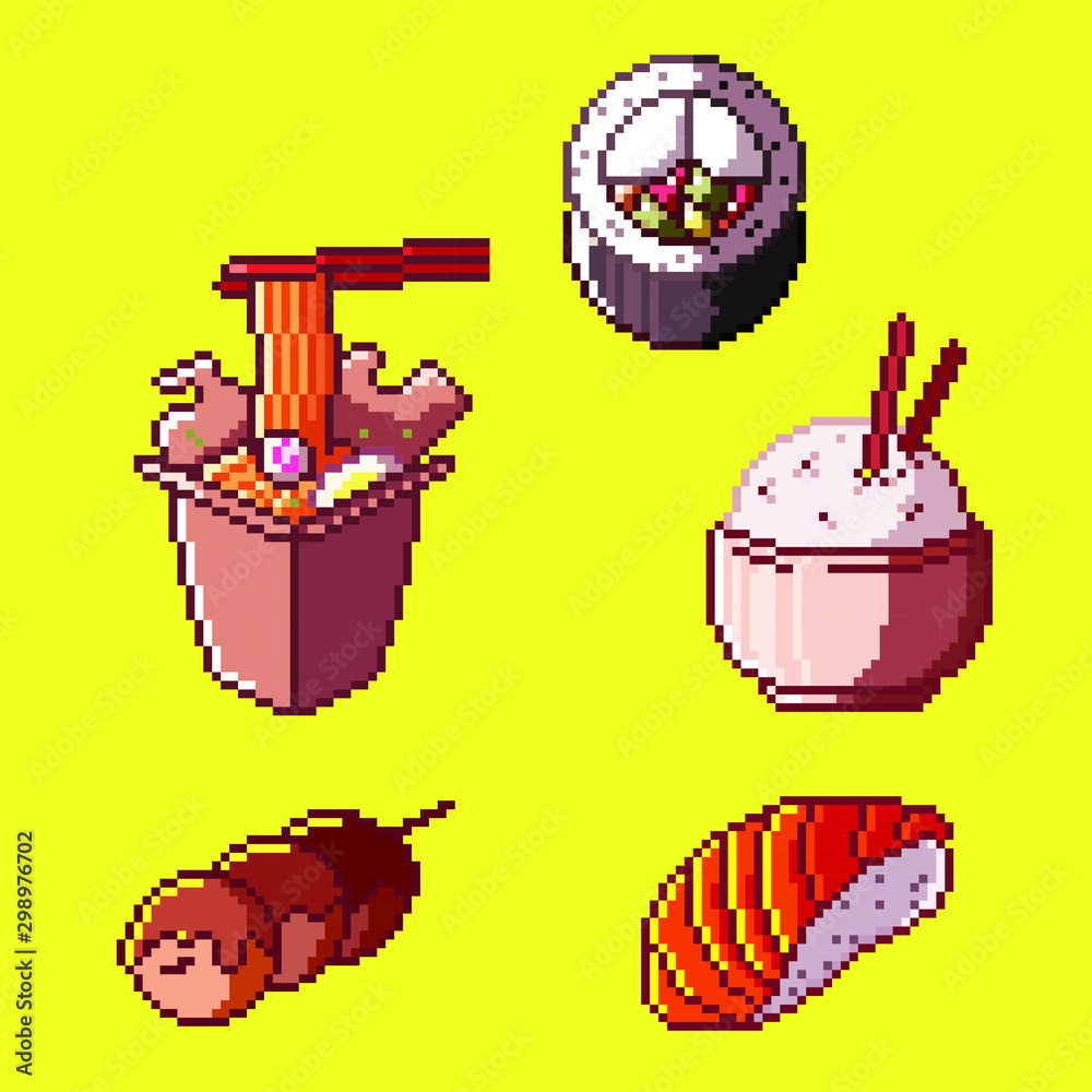 Food icons on pixel style By Yem Darina