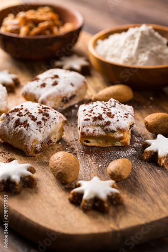 Delicious marzipan cookies for Christmas with baking ingredients