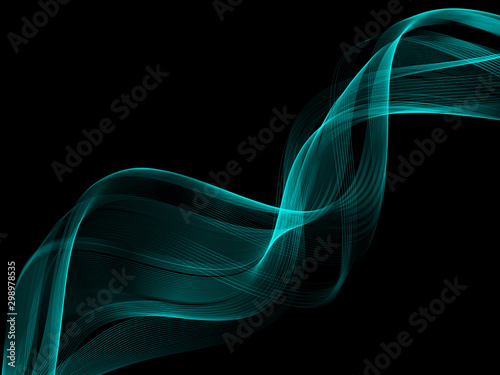 Vector transparent shiny blue wave on dark background.