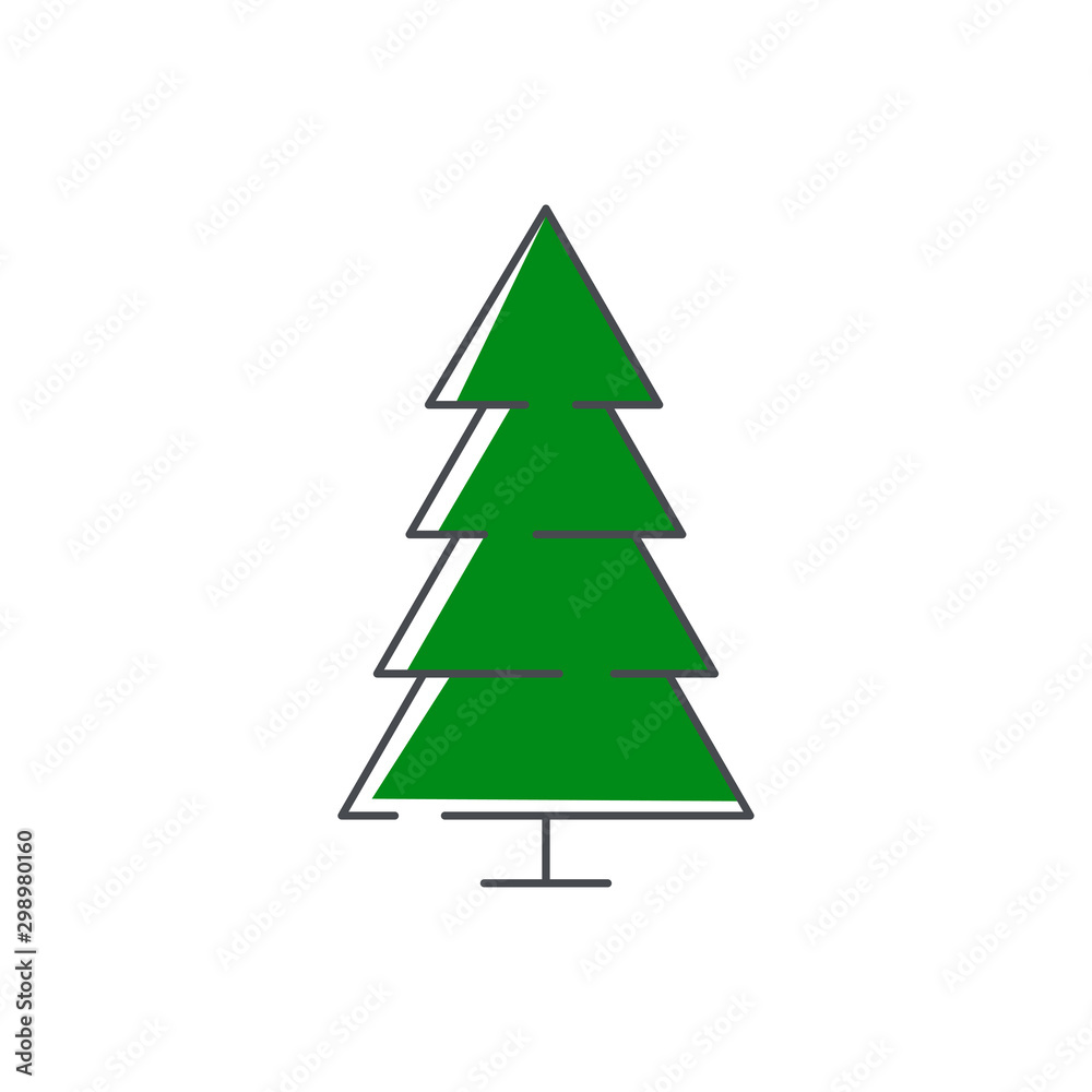 Icono plano con árbol abstracto lineal triangulo con ramas en verde y gris