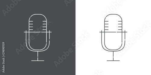 Icono plano lineal micrófono vintage en gris y blanco
