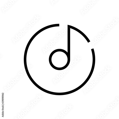 Símbolo disco de vinilo. Icono plano lineal nota musical en círculo en color negro 
