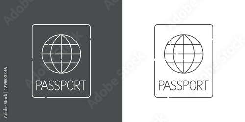 Icono plano lineal pasaporte en gris y blanco