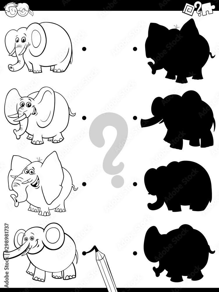 Fototapeta premium shadow game with elephant characters color book