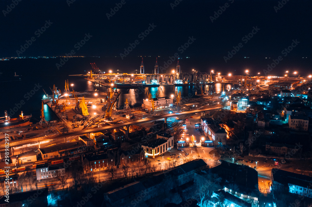 Aerial view of the sea cargo port and container terminal