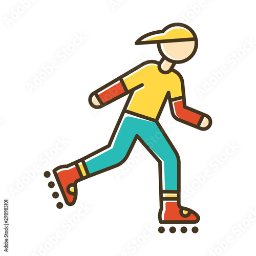 Inline skating color icon. Freestyle rollerblading. Fitness skating. Teenager on rollerblades. Person on roller skates. Extreme sport. Isolated vector illustration