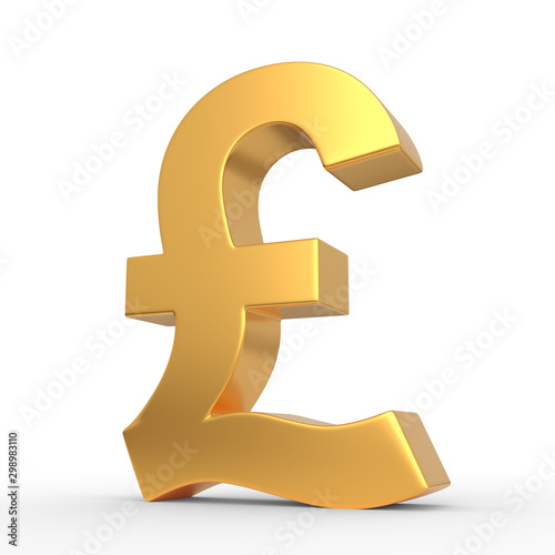 Golden pound sign isolated on white background. 3d rendering illustration