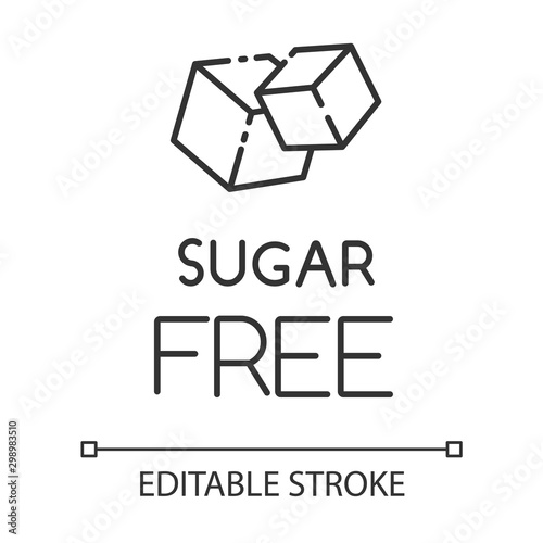 Sugar free linear icon. Food without added sweetener. Product free ingredient. Diabetes prevention. Thin line illustration. Contour symbol. Vector isolated outline drawing. Editable stroke