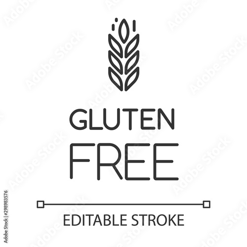 Gluten free linear icon. Organic food. Product free ingredient. Healthy bread. Celiac prevention. Thin line illustration. Contour symbol. Vector isolated outline drawing. Editable stroke
