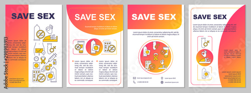 Safe sex brochure template. Flyer, booklet, leaflet print, cover design with linear illustrations. Disease prevention. Vector page layouts for magazines, annual reports, advertising posters