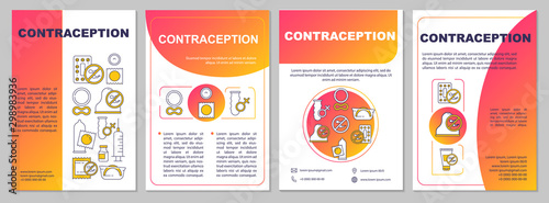 Contraception brochure template. STI prevention. Flyer, booklet, leaflet print, cover design with linear illustrations. Vector page layouts for magazines, annual reports, advertising posters