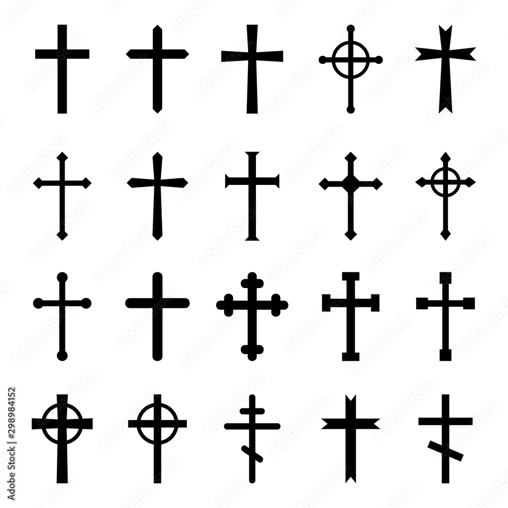 Set of christian crosses. Vector symbol on white background.