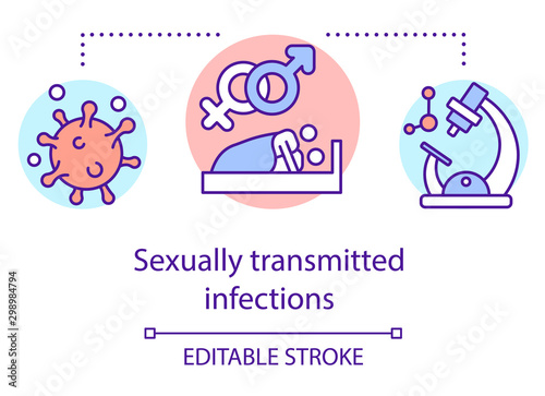 Sexually transmitted infections concept icon. STIs idea thin line illustration. Venereal diseases screening. Unprotected sex. Medical checkup. Vector isolated outline drawing. Editable stroke