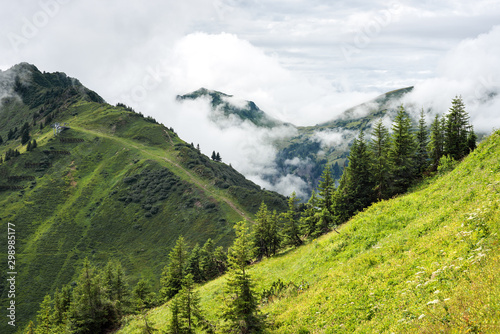 After the rain in the mountains, Austria, Kleinwalsertal; view from the Walmendinger Horn to the Muttelbergkopf