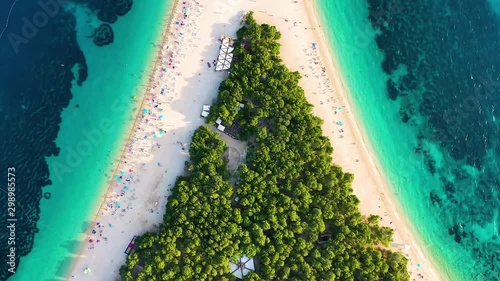 Croatia, Hvar island, Bol. Aerial view at the Zlatni Rat. Beach and sea from air. Famous place in Croatia. Summer seascape from drone. Travel - video photo