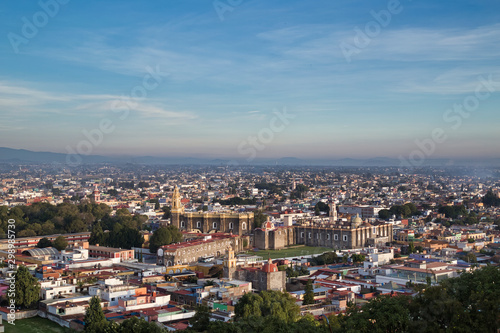 Panoramic view of the city  Popocatepetl volcano  Cholula  Puebla  Mexico