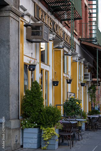 Exterior details of buildings in Seaport District in Lower Manhattan