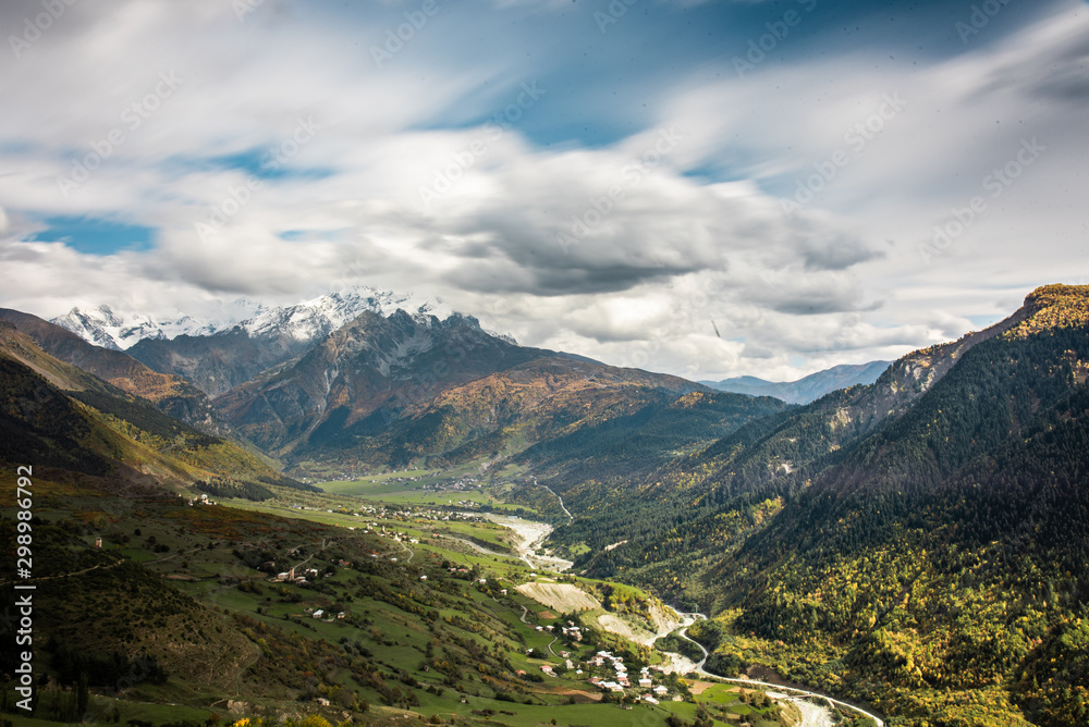 Mountain Range and Valley, Caucasus in Georgia, Europe