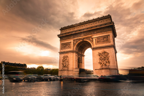 World famous Arc de Triomphe at the city center of Paris, France.	 photo