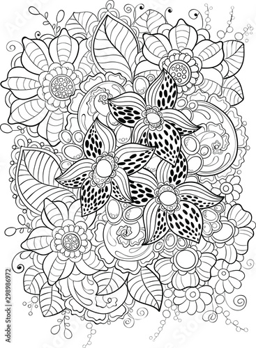 Orchids Flowers bouquet coloring page for adults 