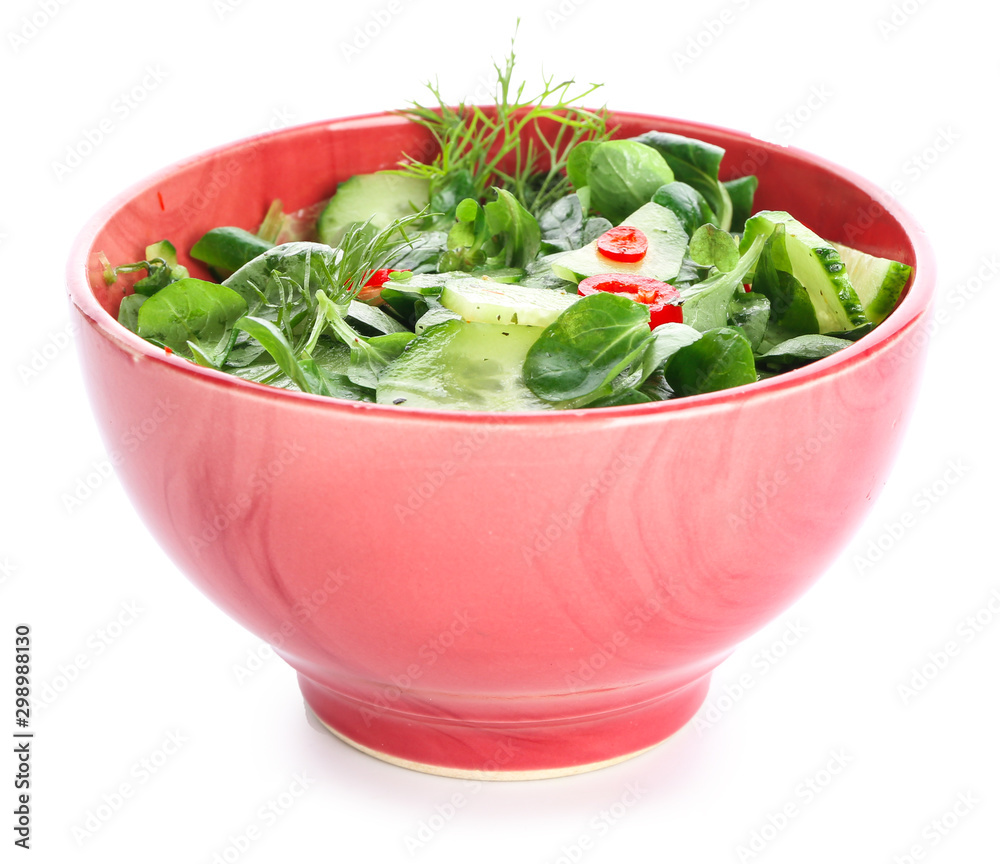 Bowl with fresh vegetable salad on white background Bowl with fresh vegetable salad on white background