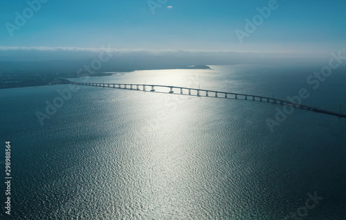 Aerial view of San Mateo Bridge crossing the San Francisco Bay photo