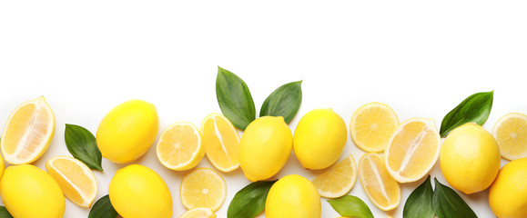 Ripe lemons on white background