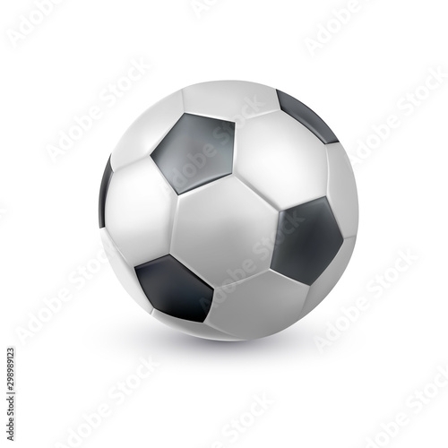 3d classic football soccer ball icon closeup. Realistic sporting equipment. Design template for graphics  mockup. Top view
