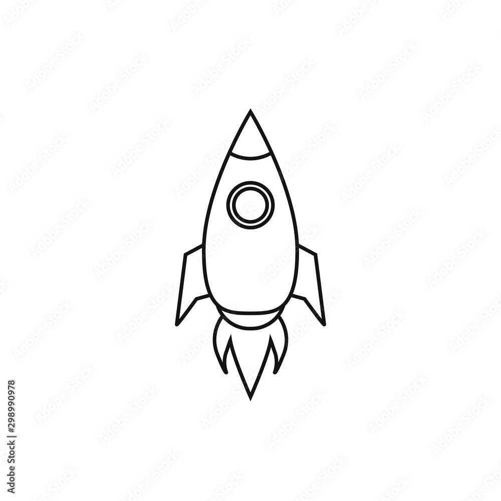 Rocket launch outline icon isolated on white background. Business product concept. Project start up and innovation product. Vector illustration. Rocket launch outline icon isolated on white background. Business product concept. Project start up and innovation product. Vector illustration.