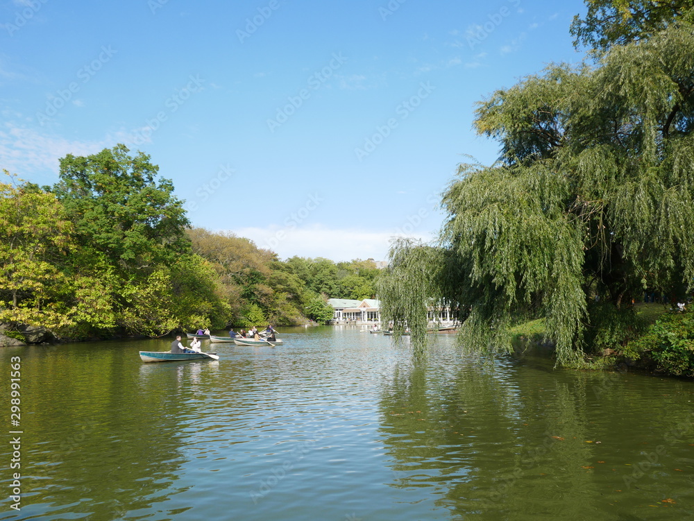 People Rowing on Central Park Lake 