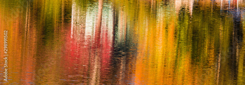 reflections of the autumn fall foliage colors on water 