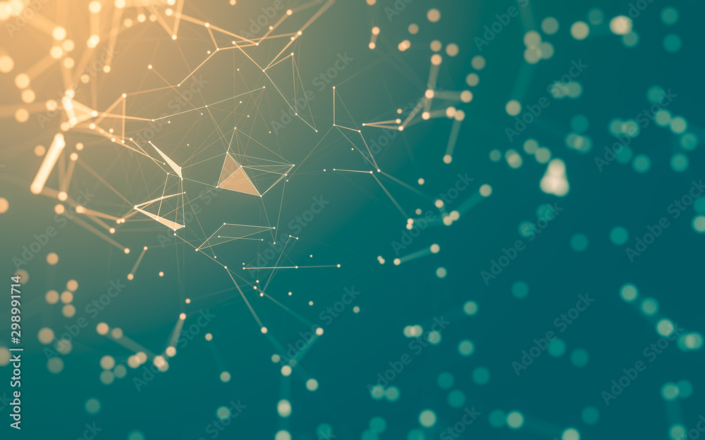 Fototapeta premium Abstract background. Molecules technology with polygonal shapes, connecting dots and lines. Connection structure. Big data visualization.