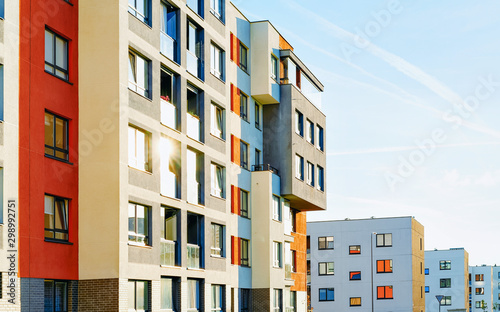 Fragment in Modern residential apartment and flat buildings exterior