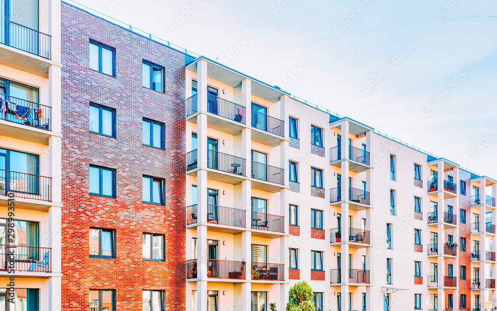 Fragment of Modern residential apartment flat building exterior