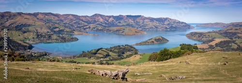 Scenic view of Akaroa Harbour on Banks Peninsula, New Zealand (high resolution)