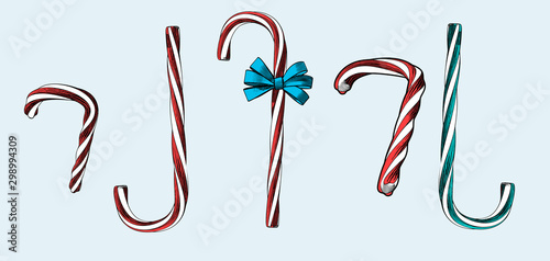 Colorful hand drawn candy cane vector collection