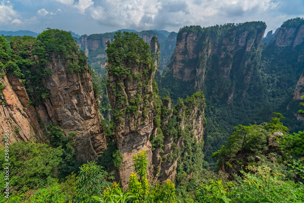 Vertical karst pillar rock formations seen from the Enchanting terrace viewpoint