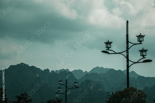 Lampposts on the street in Wulingyuan