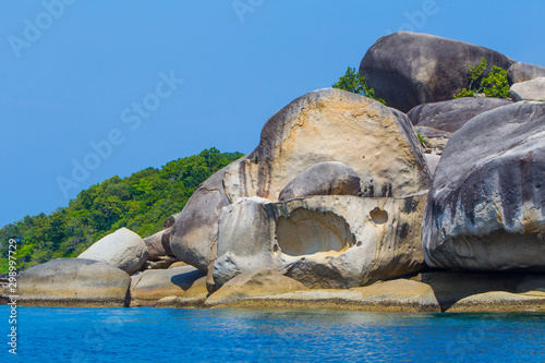 Thailand. Phuket. Andaman sea. Similan Islands. Giant boulders on the coast of Similan Islands. Rocks on the shore. Nature Of Thailand. Vacation in Phuket.