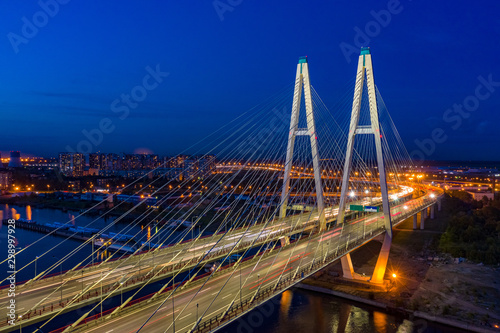 Bridges Of Petersburg. The Roads Of St. Petersburg. Rivers Of St. Petersburg. Obukhov bridge in the evening. Vansu bridge. Russia. Highway.