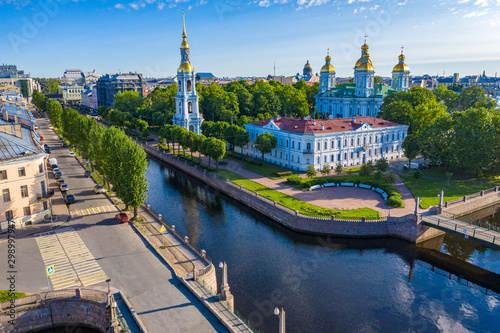 View of St. Petersburg on a summer day. Russia. The architectural ensemble of St. Nicholas naval Cathedral. Rivers Of St. Petersburg. Churches Of St. Petersburg. Orthodox church. Kryukov canal.