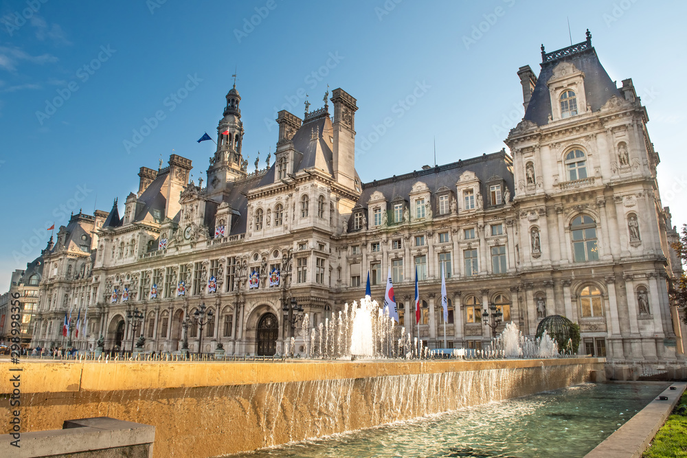 Hotel-de-Ville City Hall in Paris - building housing City of Paris's administration. Building, architects Theodore Ballou and Edouard Deperta. France. Europe